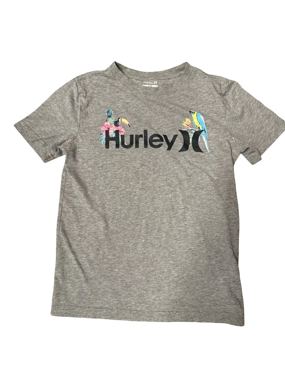 Hurley Gray Tee with Tropical Logo and Parrot Accents